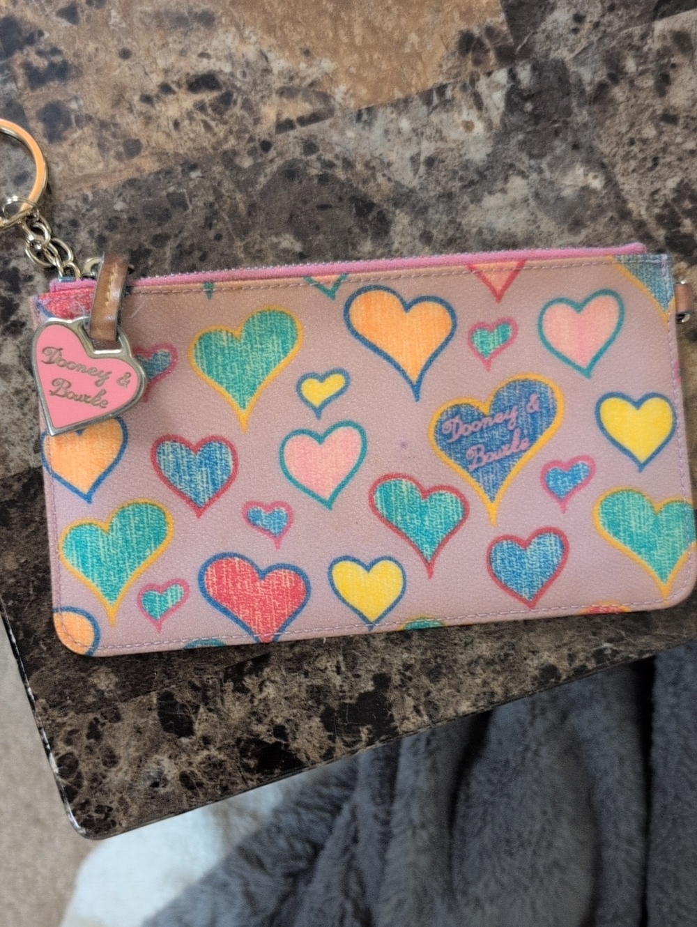 Y2K Dooney & Bourke Pastel Heart Print Key Wristlet